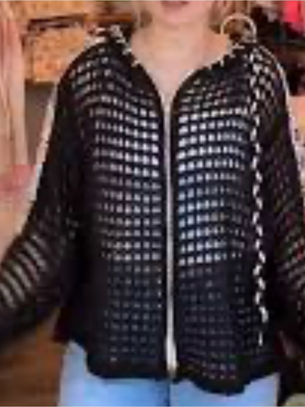 POL Black Open-Knit Zip Front Jacket